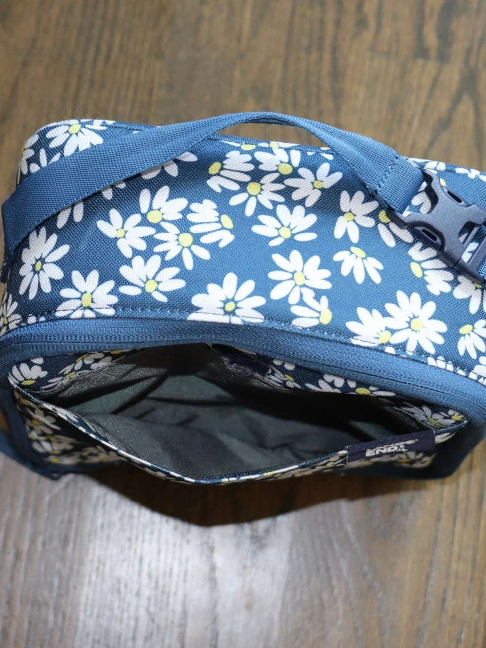 Lands End Insulated Soft-Sided Blue Lunch Box White Daisy Floral School EZ Wipe